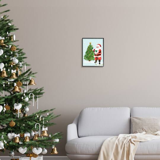 Stupell Industries Snowy Santa Claus Tree Scenery Framed Giclee Art